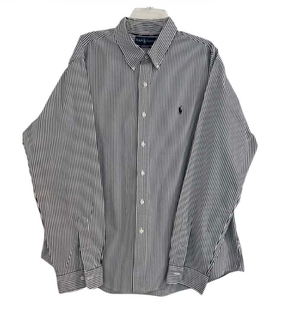 Ralph Lauren Custom Fit Button Down Shirt Black White Striped XXL
